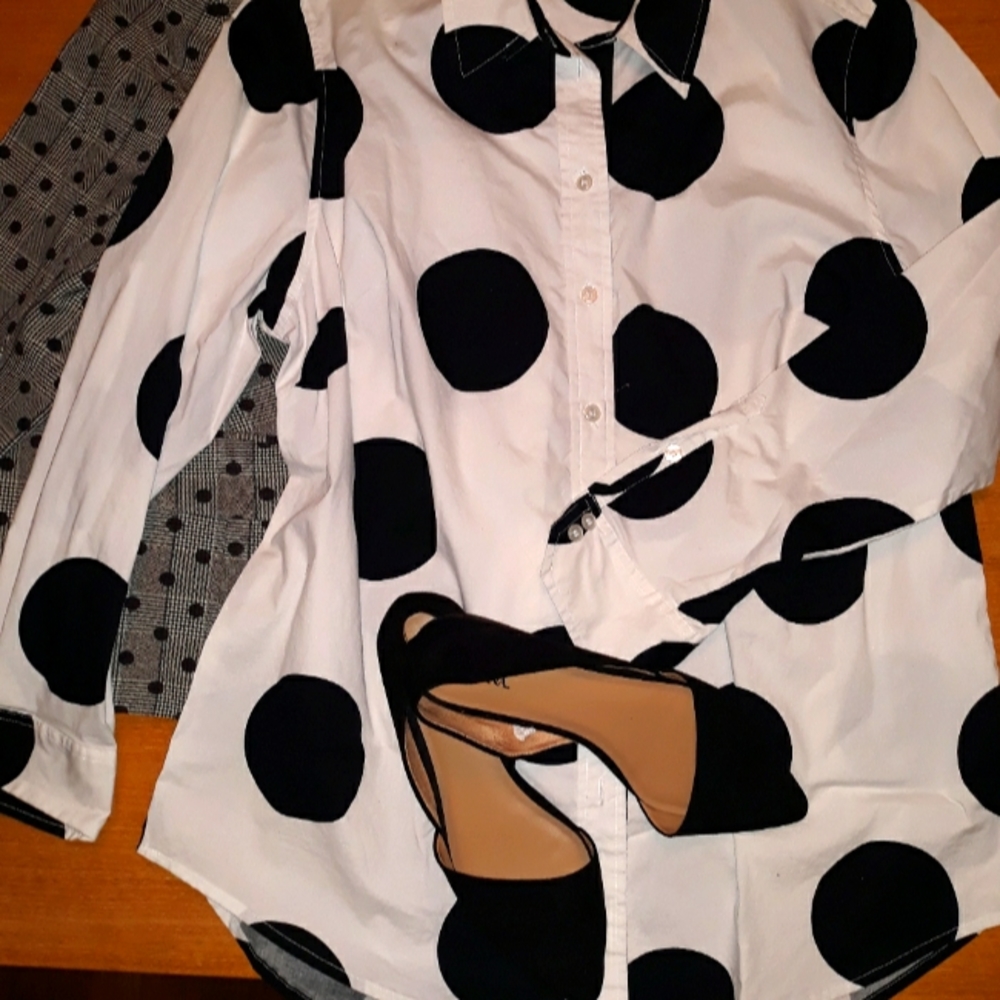 Lane Bryant One-Week Polka Dot button front Blouse sz 14